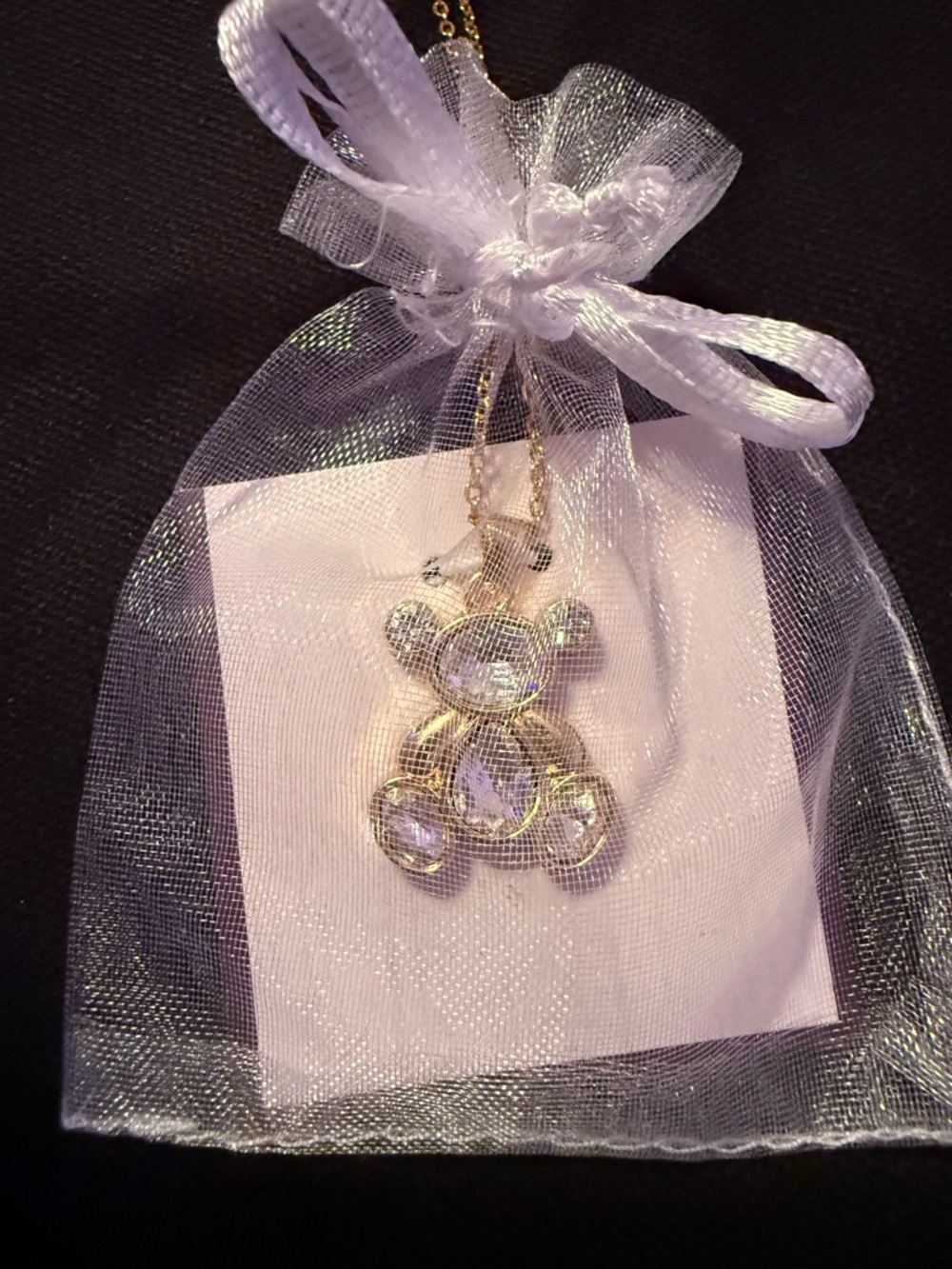 Gold Crystal Teddy Bear Pendant Necklace - Women Jewelry